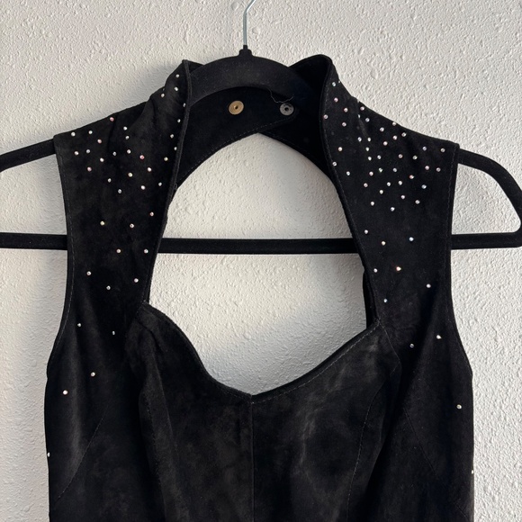 Firenze Santa Barbara Vintage Black Suede Mini Dress with Rhinestones - Picture 2 of 6
